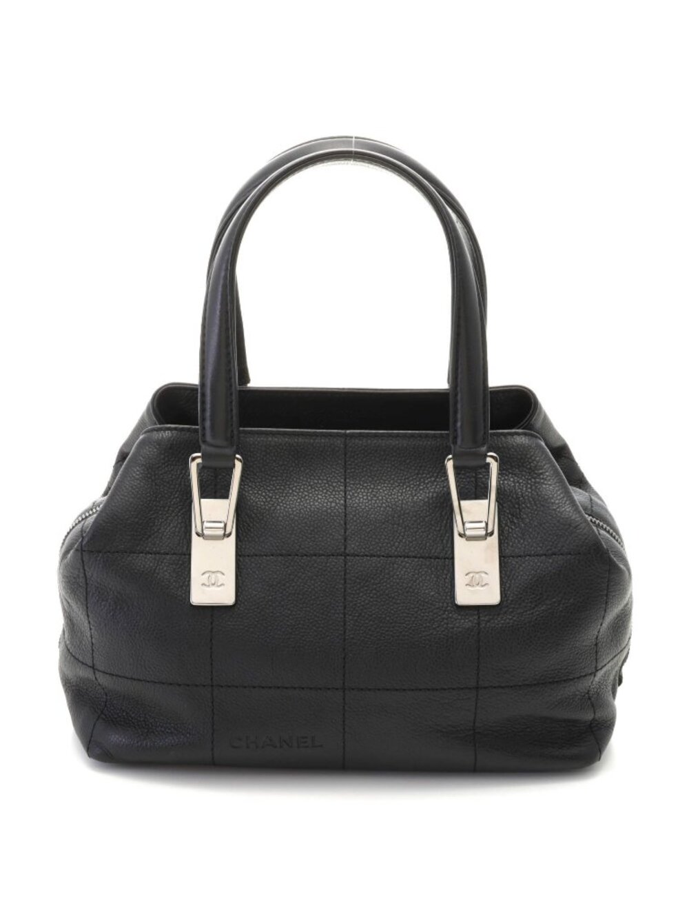 Chanel Choco Bar Line Black Silver Handbag Caviar Leather